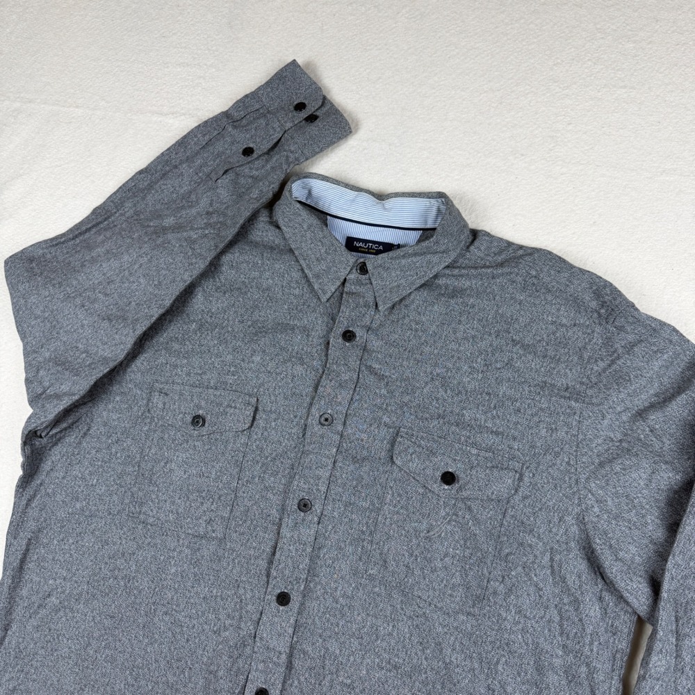 Nautica Mens XXL Gray Flannel Button Down Shirt Long Sleeve Cotton Workwear